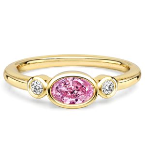 classic engagement rings - Italo Bezel Setting Oval Cut Pink Sapphire Three Stone Engagement Rings, Italo jewelry - Online Catalog