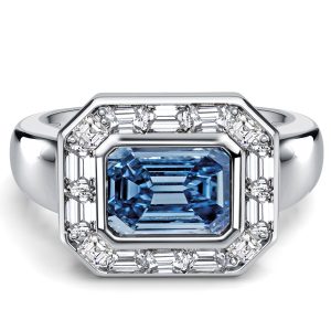 halo engagement rings - Italo Halo East West Blue Topaz Emerald Cut Engagement Rings, Italo jewelry - Online Catalog