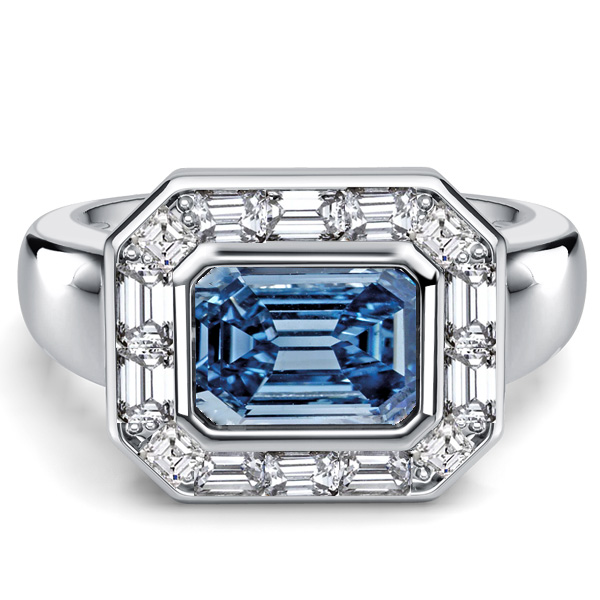halo engagement rings - Italo Halo East West Blue Topaz Emerald Cut Engagement Rings, Italo jewelry - Online Catalog