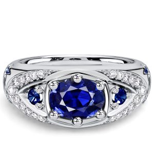 unique engagement rings - Italo Stellar Design Halo Blue Sapphire Oval Cut Engagement Rings, Italo jewelry - Online Catalog