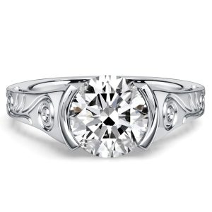 vintage engagement rings - Italo Half-bezel Round Cut Filigree Engagement Ring For Women, Italo jewelry - Online Catalog