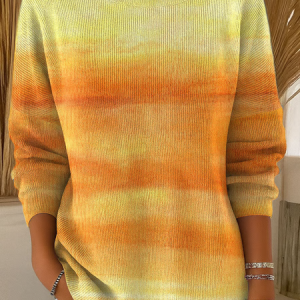 Women Abstract Printing Spring/Fall Casual Long Sleeve Crew Neck Sweater, JustFashionNow Sweaters, color:Yellow|size:5XL,