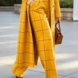 Urban Plaid Fashion Straight Pants, Pants, color:Yellow|size:XXL, Stylewe