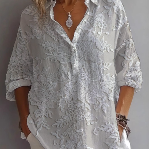 Women Floral Long Sleeve Shirt Spring/Fall Printing Shirt Collar Daily Casual Top, JustFashionNow Shirts, color:Apricot|size:5XL,