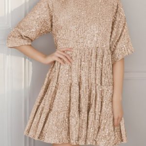 Women Plain Half Sleeve Summer Split Joint Dress Crew Neck Daily Vintage Mini Tank A-Line Dress, JustFashionNow Dresses, color:Rose Gold|size:XXL,
