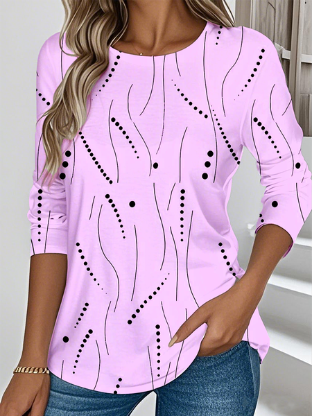 Women Striped Long Sleeve Tee T-shirt Crew Neck Casual Spring/Fall Top, JustFashionNow T-Shirts, color:lavender|size:XXL,