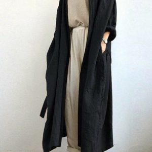 Women Plain Spring/Fall Cover-up Vintage Split Joint Lightweight Cardigan, JustFashionNow Cardigans, color:Black|size:5XL,