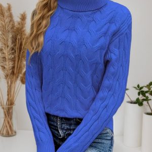 Women Plain Long Sleeve Comfy Casual Sweater, Sweaters, color:Royal Blue|size:XL, catalog Noracora shop