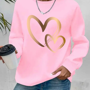 Women Heart/Cordate Crew Neck Printing Casual Spring/Fall Long Sleeve Sweatshirt, JustFashionNow Sweatshirts & Hoodies, color:Pink|size:XXL,