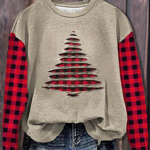 Casual Crew Neck Plaid Sweatshirt Printing, Hoodies & Sweatshirts, color:Khaki|size:XXL, catalog Noracora shop