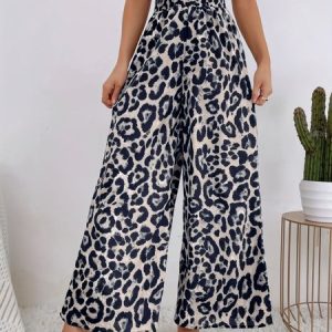Women Leopard Long Elastic Waist Pants Vintage Spring/Fall Trousers, Pants, color:Gray|size:XXL, catalog Noracora shop