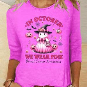 Vintage Animal Crew Neck Long Sleeve T-shirt, T-shirts, color:Pink|size:4XL, catalog Noracora shop
