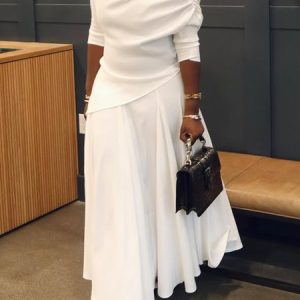 Plain Asymmetric Elegant Two-Piece Set, Maxi Dresses, color:White|size:XXL, Stylewe