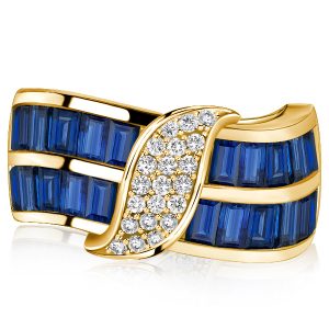 anniversary band - Italo Baguette Cut Blue Sapphire Wide Band Rings For Ladies, Italo jewelry - Online Catalog