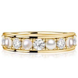 anniversary band - Italo Round Cut White Sapphire Pearl Wedding Band, Italo jewelry - Online Catalog