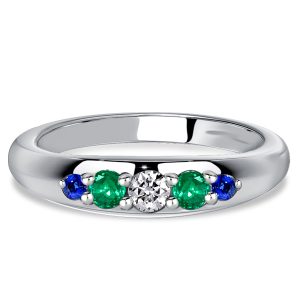 classic band - Italo Five Stone Emerald & Blue Sapphire Half Eternity Band, Italo jewelry - Online Catalog