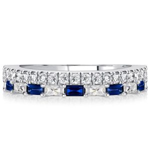anniversary band - Italo Radiant Cut Blue Sapphire Ring Stacked Half Eternity Band, Italo jewelry - Online Catalog