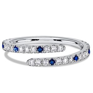 multi row band - Italo Spiral Design White & Blue Sapphire Round Cut Wedding Band, Italo jewelry - Online Catalog