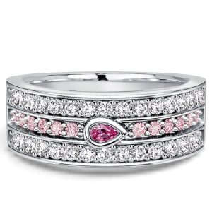 anniversary band - Italo Pear & Round Cut Pink Sapphire Half Eternity Band For Women, Italo jewelry - Online Catalog