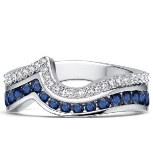 anniversary band - Italo Two Row Channel Set Blue & White Sapphire Half Eternity Band Ring, Italo jewelry - Online Catalog