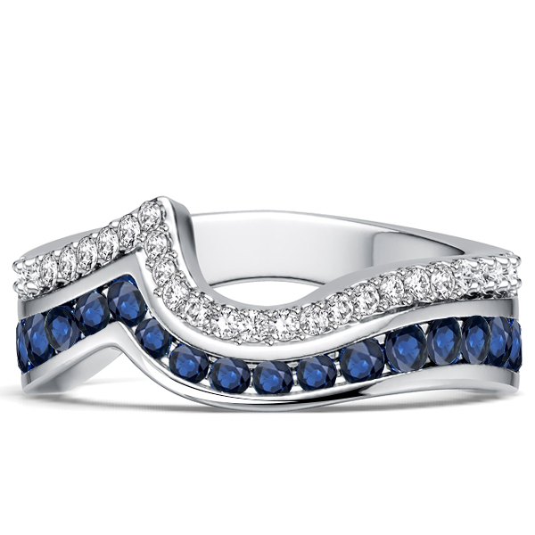 anniversary band - Italo Two Row Channel Set Blue & White Sapphire Half Eternity Band Ring, Italo jewelry - Online Catalog