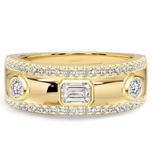 multi row band - Italo Golden Bezel Set Emerlad & Round Cut Half Eternity Band Ring, Italo jewelry - Online Catalog
