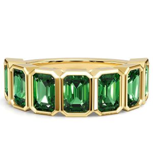 classic band - Italo Bezel Set Emerald Green Half Eternity Band Ring Emerald Ring, Italo jewelry - Online Catalog