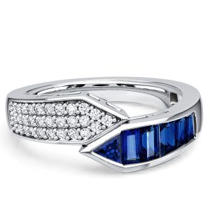 anniversary band - Italo Bypass Design Emerald Cut Blue Sapphire Band For Women, Italo jewelry - Online Catalog