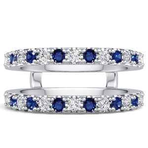 anniversary band - Italo Round Cut White & Blue Sapphire Ring Guard Enhancer Wedding Band, Italo jewelry - Online Catalog