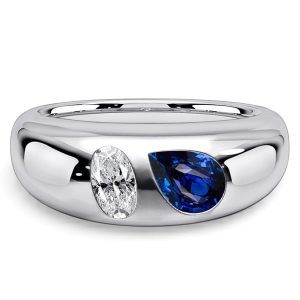 oval cut engagement rings - Italo Toi Et Moi Flush Setting Oval & Pear Cut White & Blue Sapphire Ring, Italo jewelry - Online Catalog