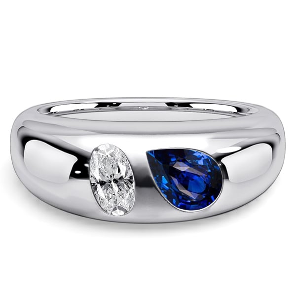 oval cut engagement rings - Italo Toi Et Moi Flush Setting Oval & Pear Cut White & Blue Sapphire Ring, Italo jewelry - Online Catalog