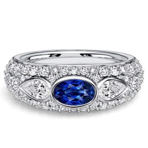 anniversary band - Italo Three Stone Oval Cut Blue Sapphire Band Ring Anniversary Rings, Italo jewelry - Online Catalog