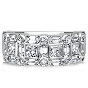anniversary band - Italo Bezel Setting Princess & Baguette Cut Half Eternity Band Ring, Italo jewelry - Online Catalog