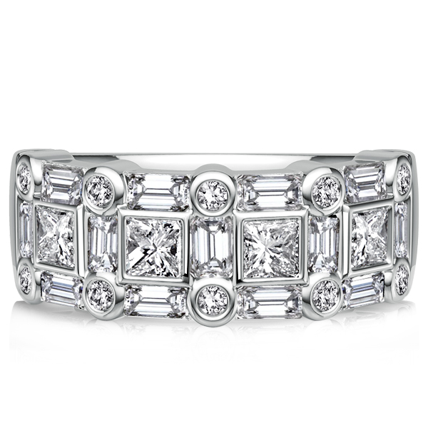 anniversary band - Italo Bezel Setting Princess & Baguette Cut Half Eternity Band Ring, Italo jewelry - Online Catalog