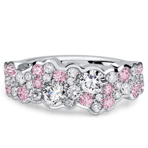 anniversary band - Italo Micro Pave White & Pink Sapphire Band Ring Half Eternity band, Italo jewelry - Online Catalog