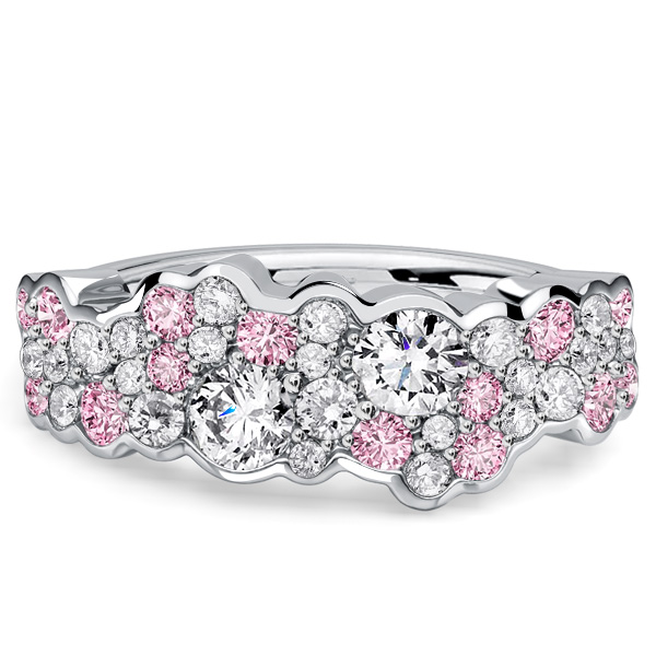 anniversary band - Italo Micro Pave White & Pink Sapphire Band Ring Half Eternity band Waterfall Ring, Italo jewelry - Online Catalog