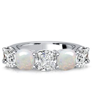 classic band - Italo Five Stone Cushion Cut White Sapphire Opal Wedding Band For Women, Italo jewelry - Online Catalog