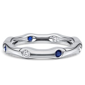 eternity band - Italo 3 MM Flush Setting White & Blue Sapphire Eternity Band For Women, Italo jewelry - Online Catalog