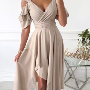Cutout Ruched Ruffle Hem Asymmetrical Party Dress, women Party Dresses, ChicMe catalog