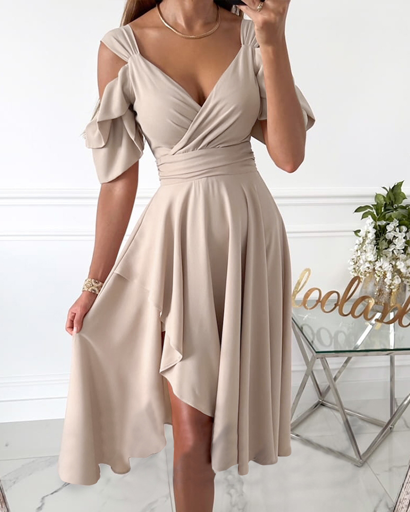Cutout Ruched Ruffle Hem Asymmetrical Party Dress, women Party Dresses, ChicMe catalog