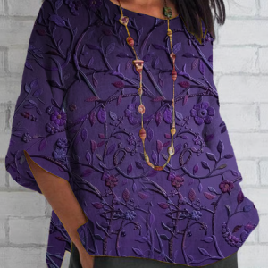 Women Floral Half Sleeve Tee T-shirt Crew Neck Casual Summer Top, JustFashionNow T-Shirts, color:Purple|size:5XL
