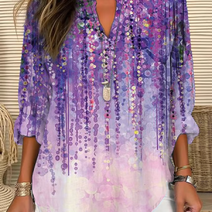 Women Abstract Long Sleeve Blouse Spring/Fall Printing V Neck Daily Casual Top, JustFashionNow Shirts, color:Purple|size:5XL,