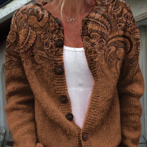 Women Floral Long Sleeve Comfy Vintage Printing Cardigan, Cardigans, color:Brown|size:5XL, catalog Noracora shop