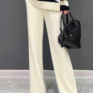 Casual Plain Straight Sweater Pants, Pants, color:Off White|size:XXL, Stylewe