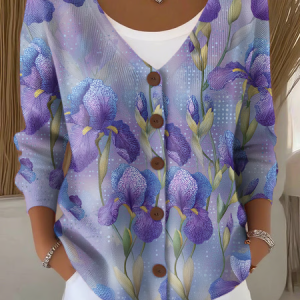 Women Cotton Floral Long Sleeve Comfy Casual Cardigan, Cardigans, color:As Picture|size:4XL, catalog Noracora shop