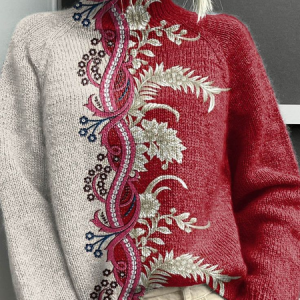 Women Floral Long Sleeve Comfy Vintage Printing Sweater, Sweaters, color:Red|size:4XL, catalog Noracora shop