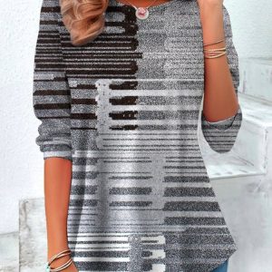 Vintage Plaid Crew Neck Long Sleeve T-shirt, T-shirts, color:Gray|size:4XL, catalog Noracora shop