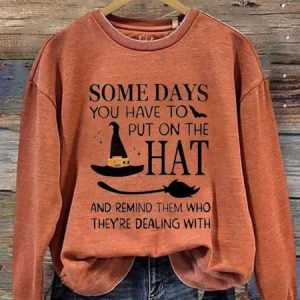 Vintage Crew Neck Halloween Hat Art Print Sweatshirt, Hoodies & Sweatshirts, color:Orange|size:4XL, catalog Noracora shop