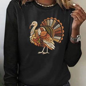 Vintage Animal Crew Neck Long Sleeve T-shirt, T-shirts, color:Black|size:4XL, catalog Noracora shop