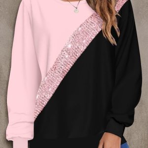 Casual Crew Neck Multicolor Block Sweatshirt Printing, Hoodies & Sweatshirts, color:Pink|size:4XL, catalog Noracora shop